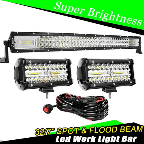 BARRA DE LUZ LED 32 PULGADAS Tri Fila Spot Flood Combo Camión Todoterreno 4x4 ATV SUV + Cable - Imagen 13 de 13
