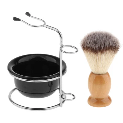 MARKENLOS Holz Rasierpinsel Edelstahl Ständer Acryl Schüssel Becher Tasse Set für
