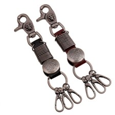 Men's Women's Genuine Leather Keychain Car Key Holder Triple Clips And Ring Gift