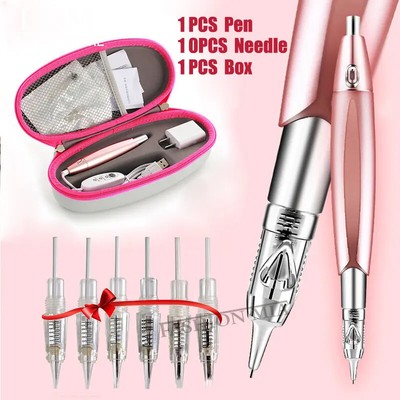 Permanent Makeup Machine Kit Eyebrow Lip Tattoo Pen Supply with 10Pcs Needles