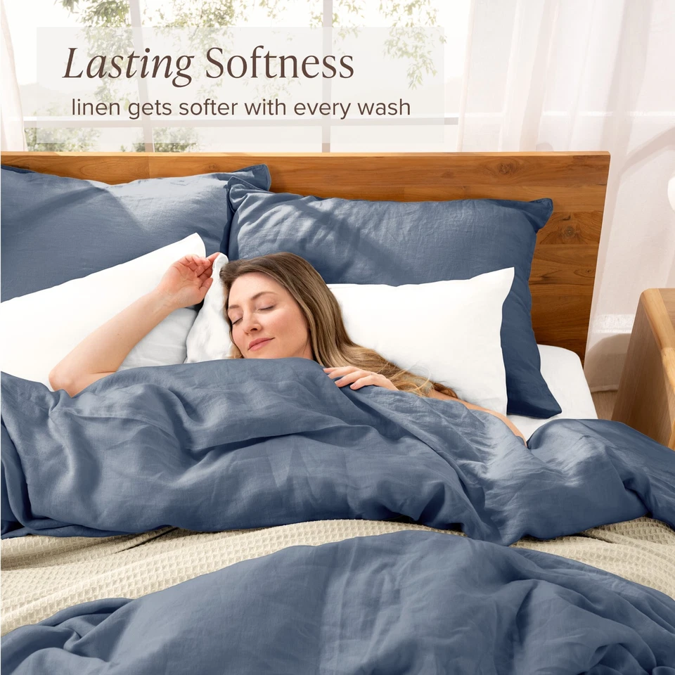 Luxury Lightweight & Breathable Natural 100% Linen Duvet Cover Set by Bare Home - Image 3 of 4