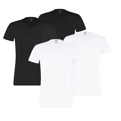 Puma 2er Pack Herren T-Shirts V-Ausschnitt Regular Fit Baumwolle Schwarz Weiß