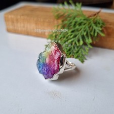 Rainbow Solar Quartz Gemstone Ring 925 Sterling Silver Handmade Gift Ring PG6479