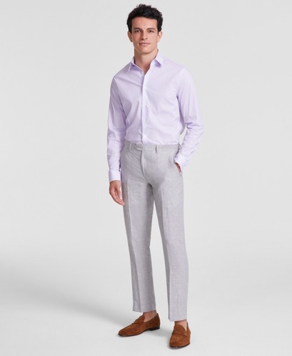 Bar Iii Mens Slim fit Dress Pants 33 / 32 Light Grey Solid