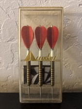 Accudart Metallic Darts Set of 3 606-17 Red Flights Plastic Case Instructions