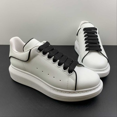 Alexander McQueen White Leather Sneakers Black Lace Oversized Sole Casual
