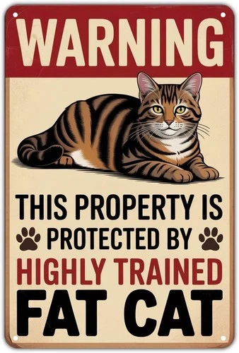 Warning Fat Cat Tin Metal Signs Home Décor Vintage Property Protected by Highly
