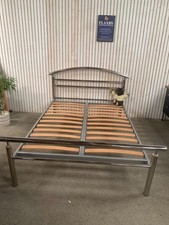 Jay-Be Chrome Metal Bed Frame Double King Size Grey Sprung Wooden Slats Bedstead