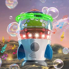 Bubble Machine, Automatic 360° Rotatable Rocket Blower Machine with 2 Fans Li...