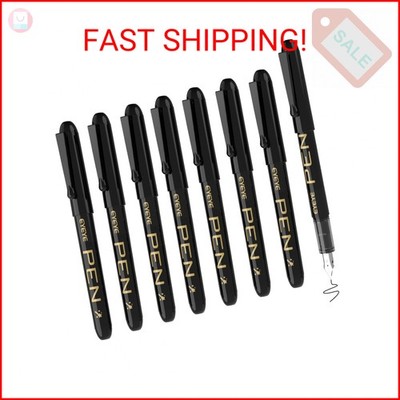 EYEYE Disposable Fountain Pens, 8 Pack Black Fine Point Pens for Writing, Stainl