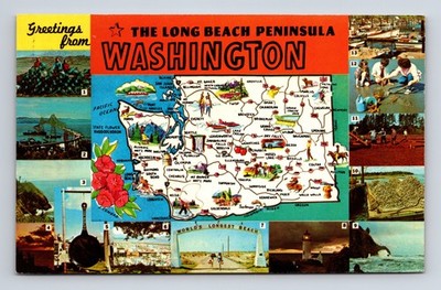 Pictorial Map Multi-View Greeings From State of Washington WA Postcard