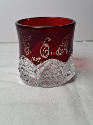 Antique Ruby Flashing ''C.E.G. 1907'' Glass Tumbler