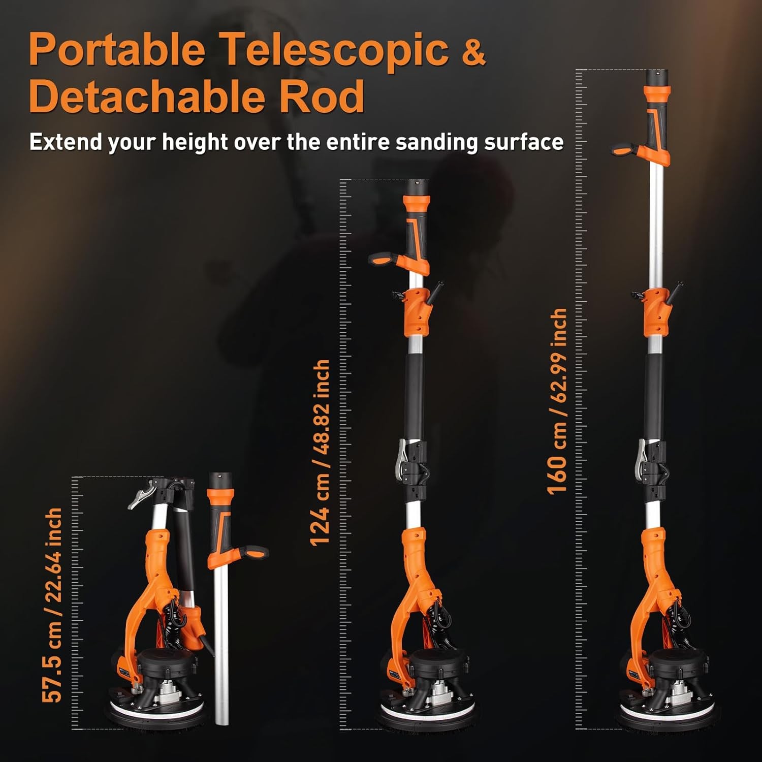 Protmex Drywall Sander - 1000W Wall with Vacuum Dust Orange Black 