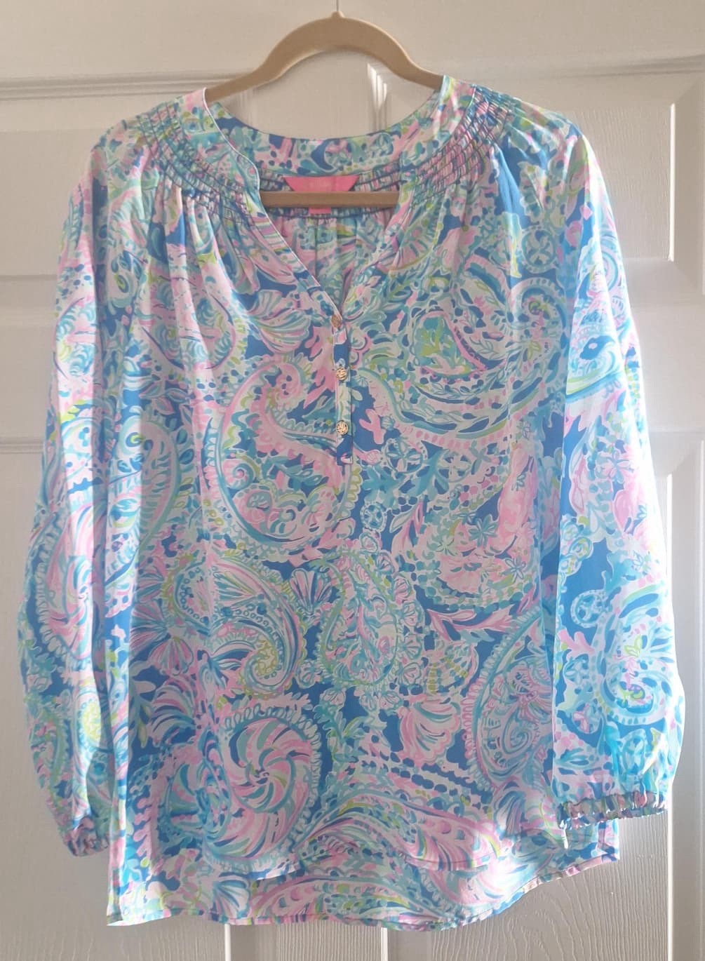 Lilly Pulitzer Blue Floral Blouse Size Medium