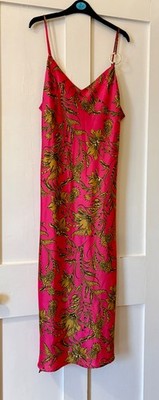 Neu River Island rosa auffällige Blumen Satin geraffte Seite Träger Slip Kleid UK14 L51''
