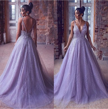 purple wedding dresses sexy deep v neck lace appliques sequins bridal gowns