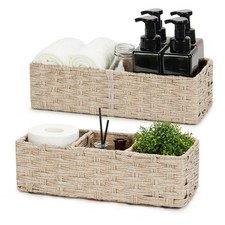 Long Narrow Wicker Baskets Toilet Paper Basket for Shelves 2-Pack Waterproof ...