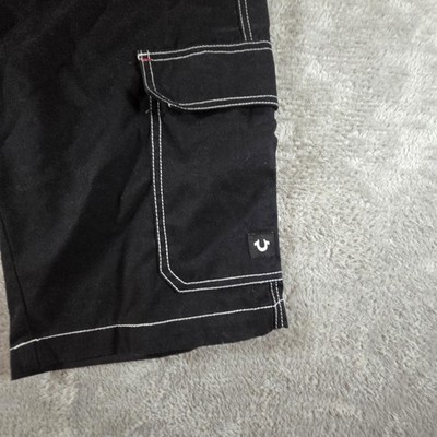 True Religion Cargo Shorts Mens 30 Black Denim Relaxed Fit