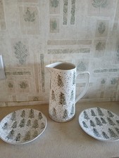 Potter's Studio Pine Trees W/ Gold Snow 2.3 Qt. Pitcher & 2 Matching Plates