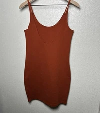 Shinestar Women Large L Sleeveless Thick Knit Orange Stretch Bodycon Mini Dress