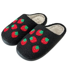 QQGB Womens Mens Cute Fuzzy Strawberry Slippers Memory Foam Fluffy Couple Sli...