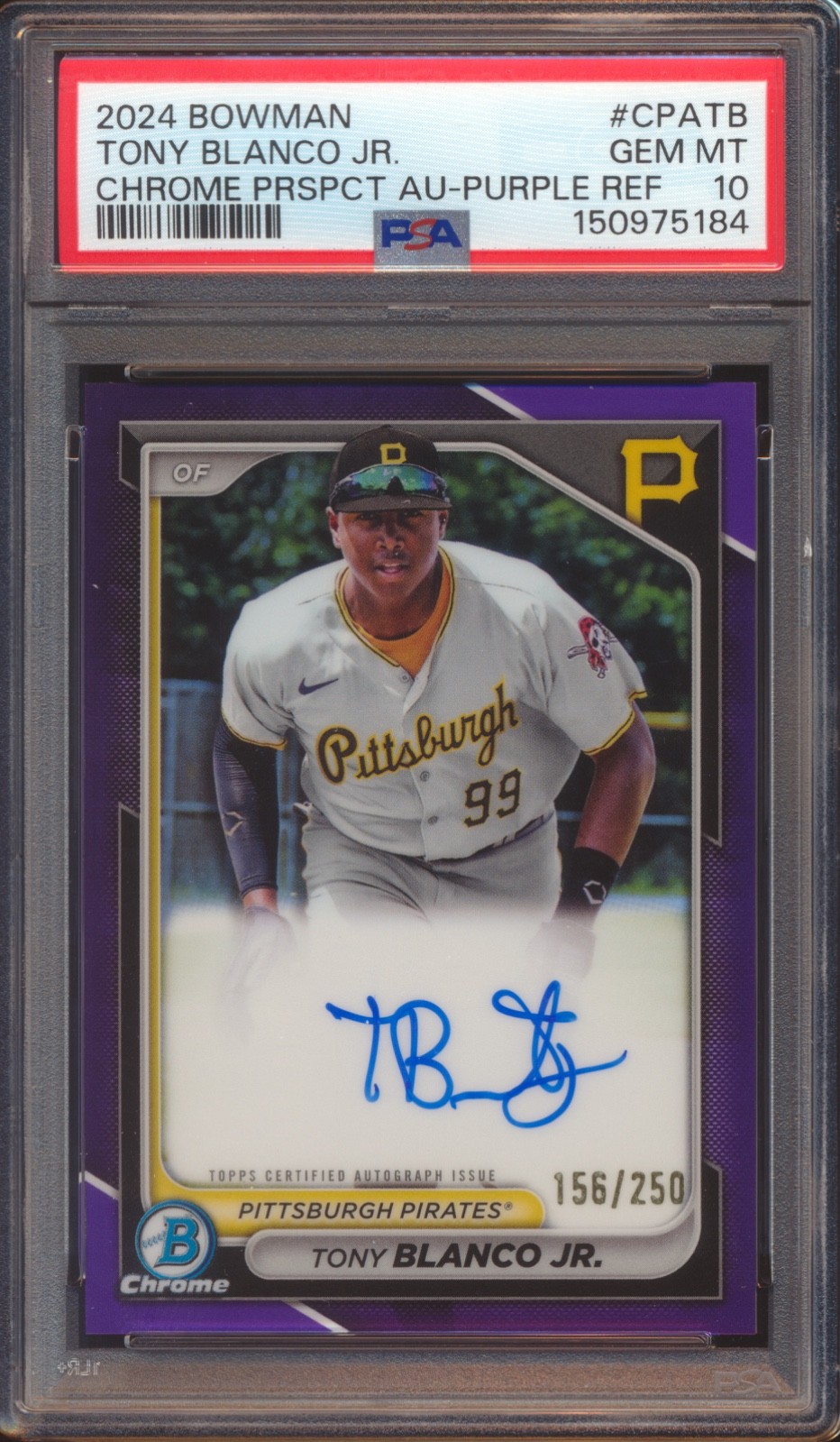 2024 BOWMAN CHROME TONY BLANCO JR. PURPLE REFRACTOR AUTO AUTOGRAPH /250 PSA 10