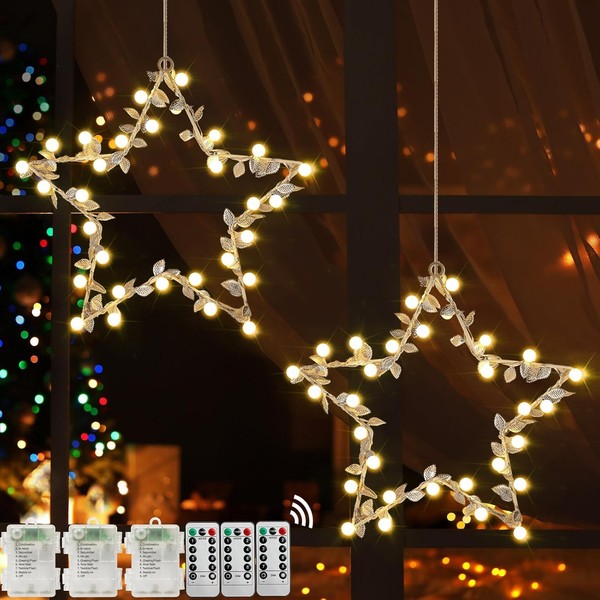 LED Fensterdeko Weihnachten 2 StüCk Batteriebetrieben Weihnachtsstern Mit Timer-image