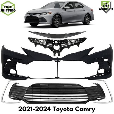 Front Bumper Cover Primed Plastic & Bumper Trims Kit For 2021-2024 Toyota Camry