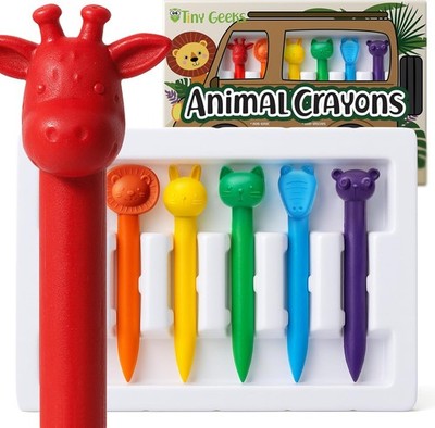 6 Animal Shaped Crayons - Non Toxic Crayons for Toddlers - Washable - Perfect fo