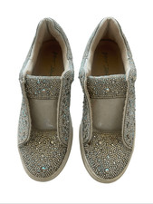 Betsey Johnson Silver Rhinestone Shoes Women  s Size 9.5 Bedazzled Sneakers