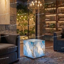 12 Zoll hintergrundbeleuchteter blauer Onyx Würfel Beistelltisch durchscheine...