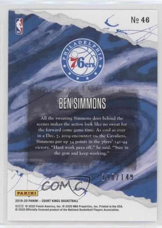 2019-20 Panini Court Kings Ruby /149 Ben Simmons #46 - Image 2 of 2