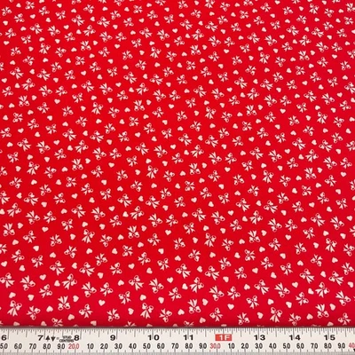 Vintage Wamsutta Hearts & Bows on Red Cotton Blend Fabric by the HALF YARD
