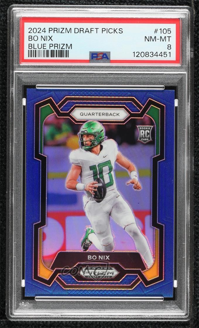 2024 Panini Prizm Draft Picks Blue 126/199 Bo Nix #105 PSA 8 Rookie RC 0ma6