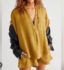 Free People Bohemium Textured Short Sleeve Button Front Boho Romper Women's Sz M