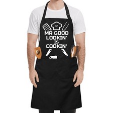 Funny Black Waterproof BBQ Chef Bib Aprons for Men Dad Papa Husband