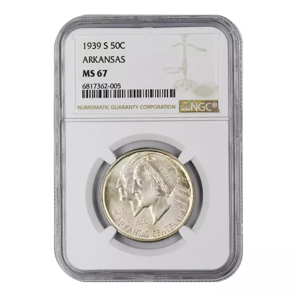 1939-S Arkansas Commemorative Silver Half Dollar NGC MS67 - Image 3 of 4