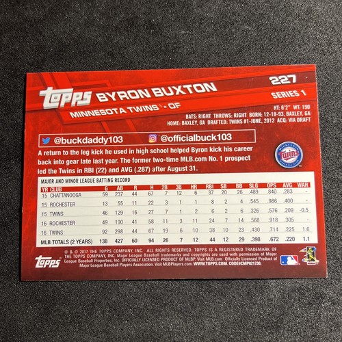 Byron Buxton Auto 40/52 2017 Serie 1 Buyback 2024 Topps Archives Signature 227 - Imagen 2 de 2