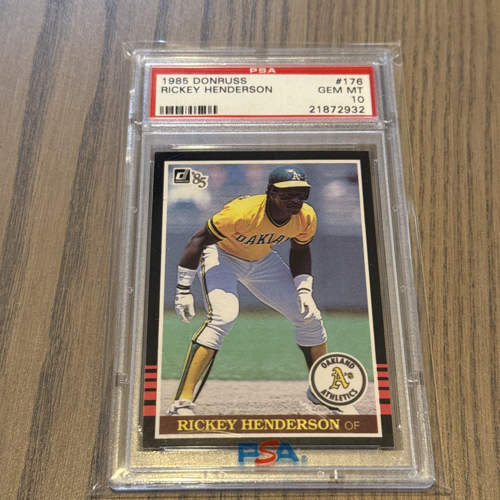 1985 DONRUSS #176 RICKEY HENDERSON ATHLETICS HOF PSA 10
