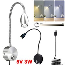USB LED Reading Night Light Flexible Touch Control Dimmable Bedside Wall Lamp