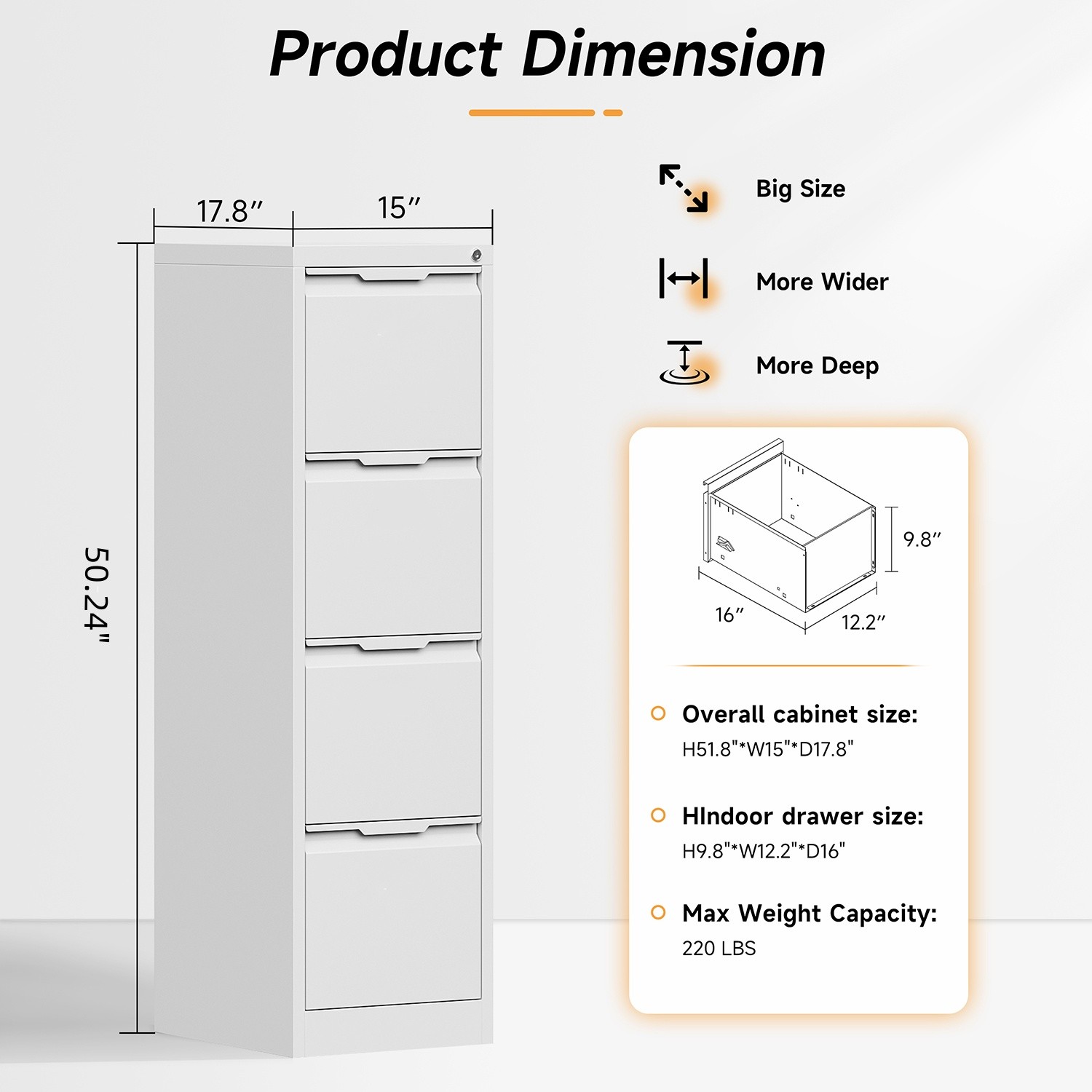 Metal Vertical Filing Cabinet,Lockable 4 Drawer Vertical Storage Cabinet Flat 