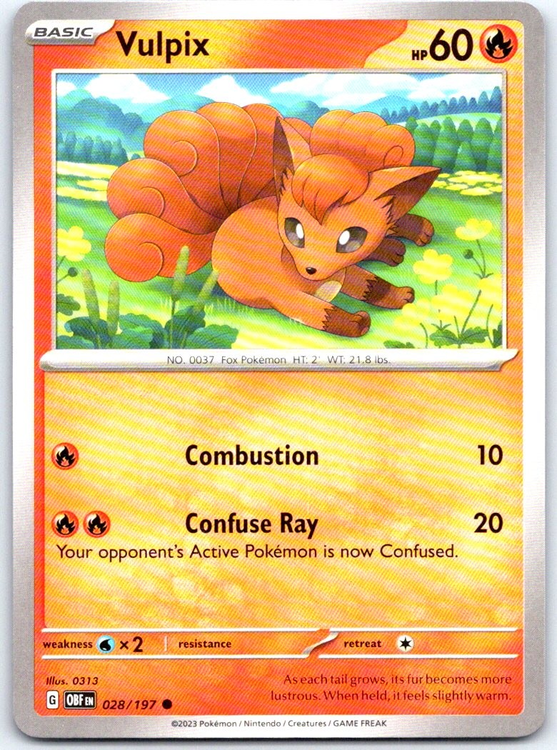 Vulpix 028/197 Normal Common Obsidian Flames Pokemon NM