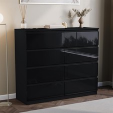High Gloss 8 Drawer Chest of Drawers Wide Storage Bedroom Furniture