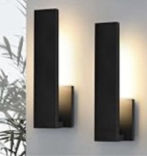 Aluminum LED Modern Wall Sconces Set of 2, 18W Matte Black Waterproof Sconce