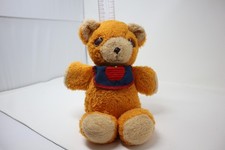 1975 Fisher Price Orange Teddy Bear Plush Stuffed Animal Apple Bib Squeaks 418