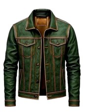 Vintage Men’s Green Trucker Jacket Western Style Motorcycle Jacket