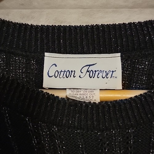 Vintage Cotton Forever Knit Sweater Women Large Black Metallic Sparkle Holiday - Picture 5 of 8