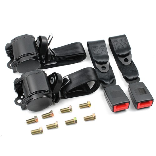 2 set Black Seat Belt For Jeep CJ YJ Wrangler 3 Point Retractable Shoulder - Picture 20 of 24