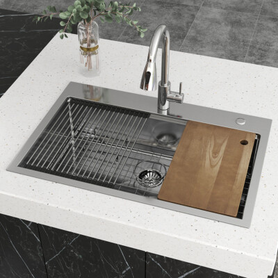 33'' Large Kitchen Sink Stainless Steel Single Bowl Drop In Top Mount Silver