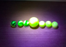 Uranium UV Jabo Electric Eel Marble King Fenton Burmese Glass Marbles Florescent